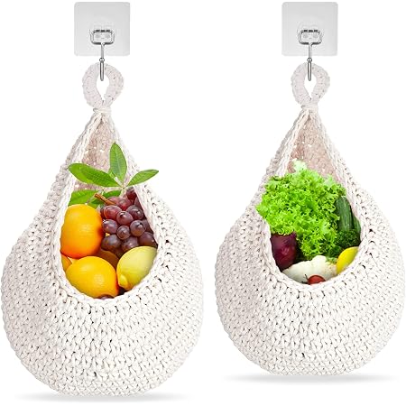 Corbeille Fruits Suspendue 3 Étages - Panier Rangement Mural Cuisine Légumes Paniers Tissés Main