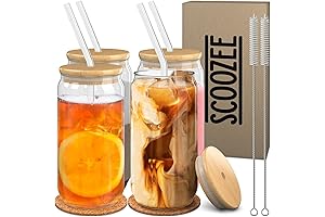 4-in-1 Pretty Glass Cups with Lids & Straws