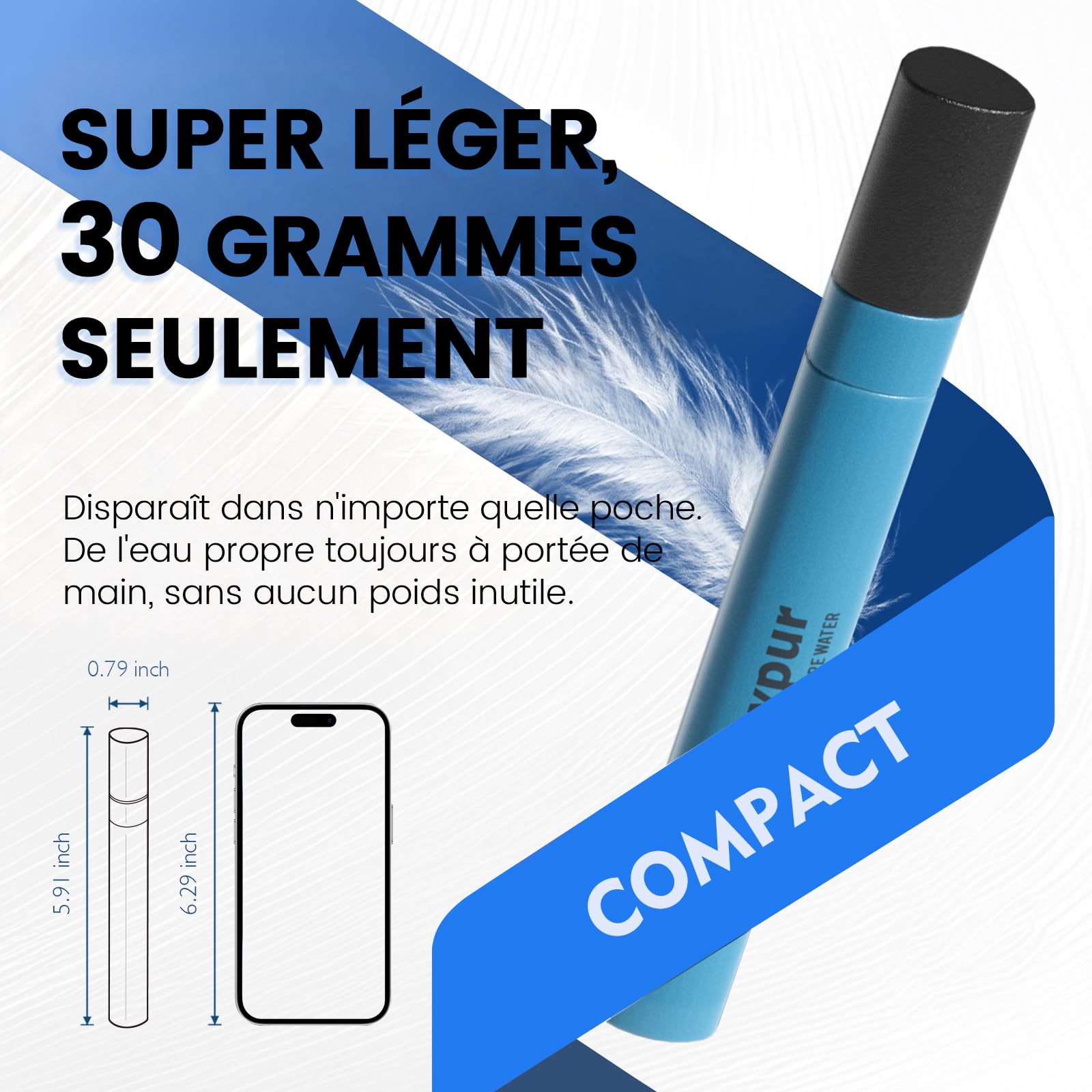 Paille Filtrante Survie Triangle 0.01µm, Filtre à Eau Portable Léger 30g, Élimine 99.9999% des Impuretés, 1000L Filtration, Pour Camping Randonnée Voyage, Lot de 4, Bleu