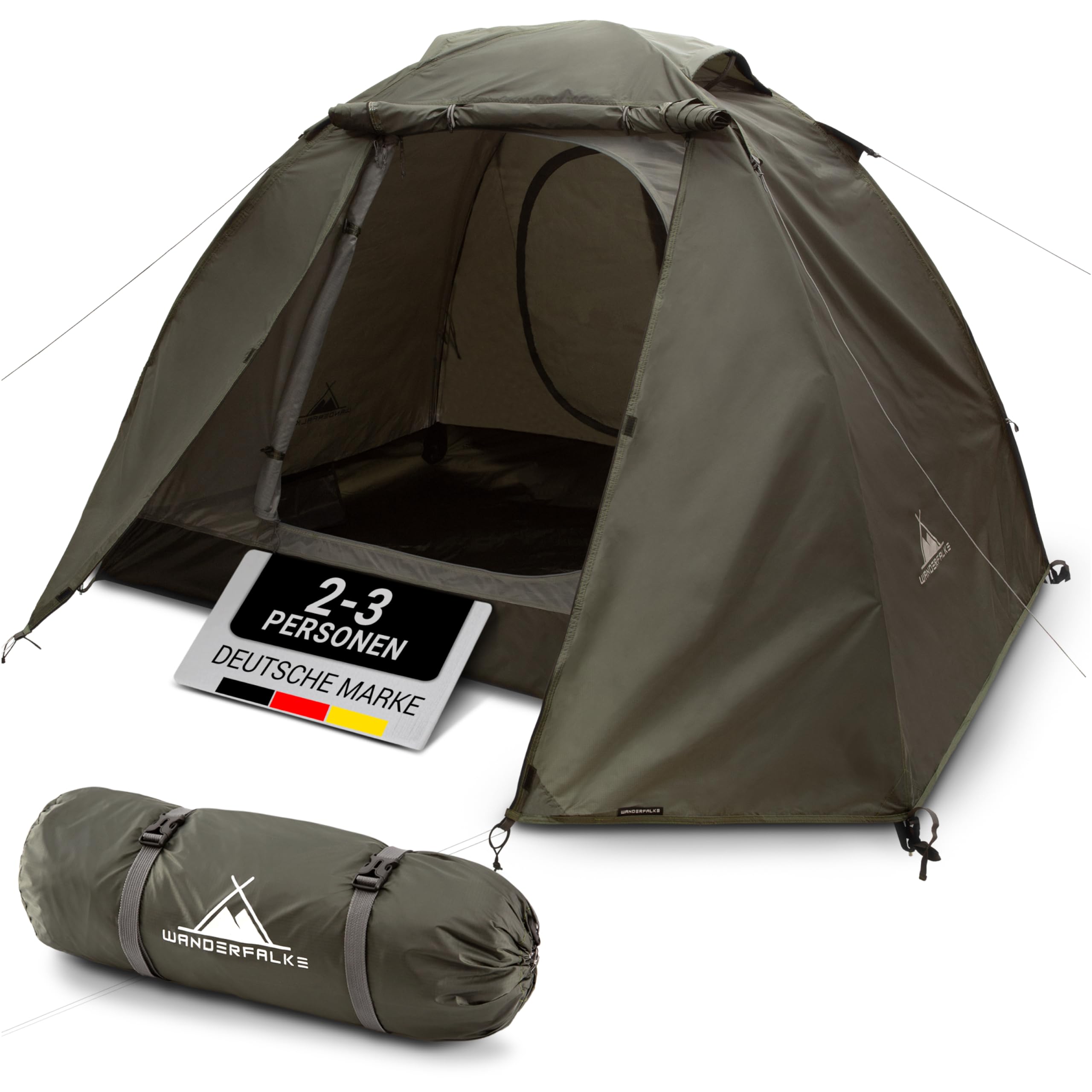 WANDERFALKE® Tenda impermeabile per 2 persone, ultraleggera e ingombro ridotto, montaggio rapido – Tenda da esterno per campeggio, trekking, ciclismo, pesca, festival UVM. - Perfetto per giornate
