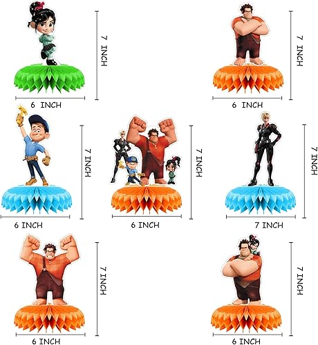 Miniatura 2 de Wreck it Ralph - Decoraciones de fiesta, 7 piezas de centros de mesa con temática de panal de abeja Wreck it Ralph, decoraciones de mesa lateral