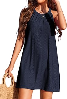 Strandkleid Damen Bikini Cover Up Sommerkleid Leicht Sommer Strandponcho Kurz Strand Tunika Bademode Neckholder Kleider S-XXL