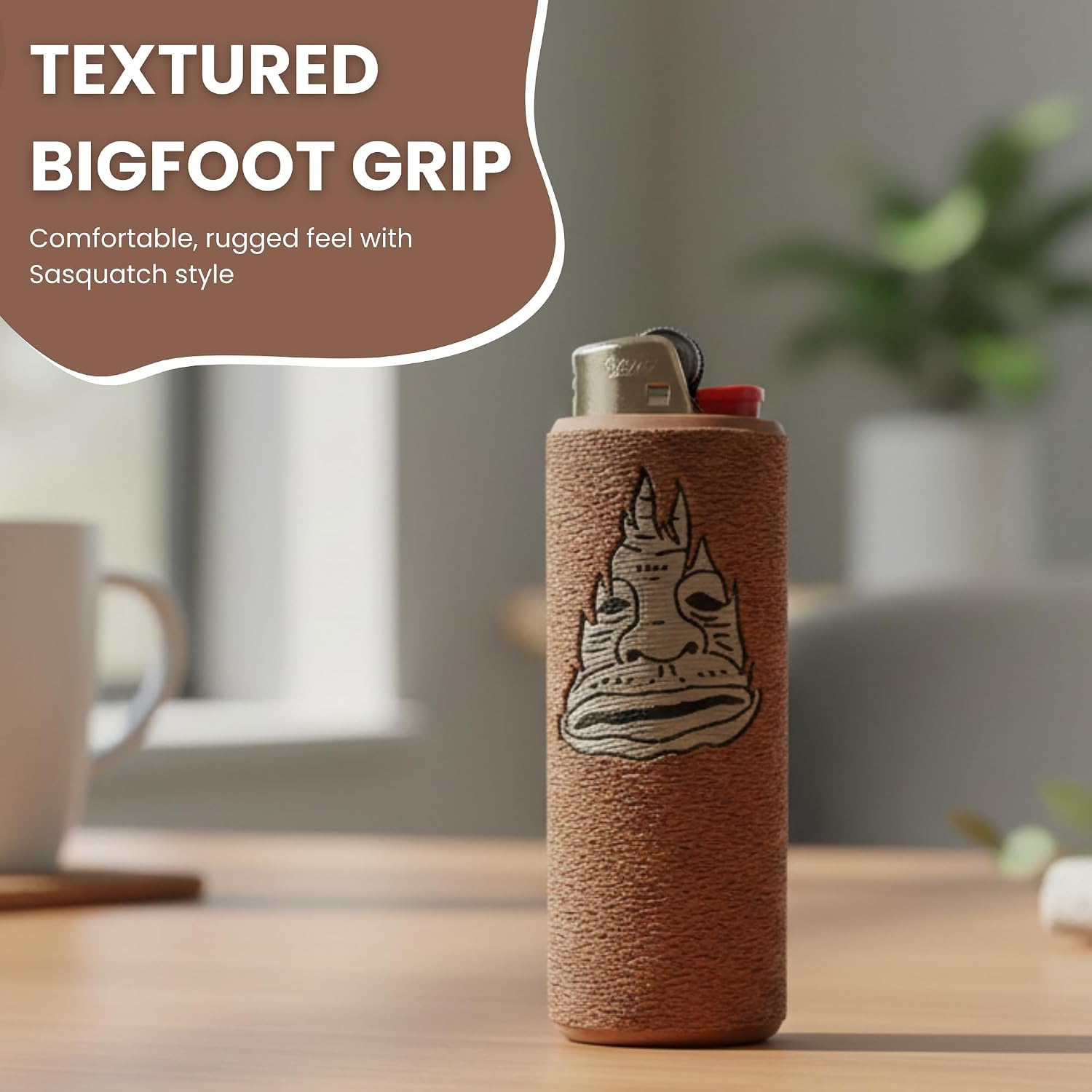 Sassy Sasquatch Bigfoot Lighter Sleeve for Bic Lighters - 3D Printed, Textured Quick-Release Grip Sleeve with Bottom Hole for Easy Removal, Precision Fit, Unique Cool Lighter Cover & Holder for Fans