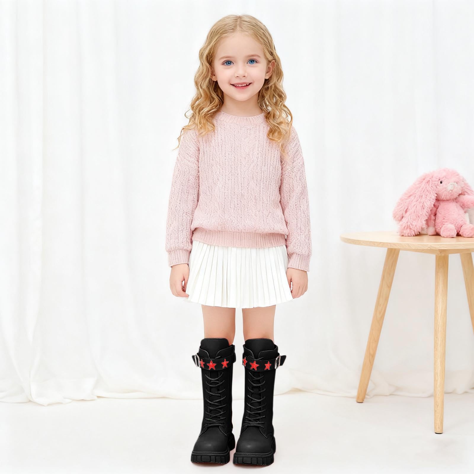 Générique Stivali invernali eleganti per Ragazze con decorazioni stellate modelli Elevati Fibbia Cintura Scarpe Alla Moda per Bambini perfetti per Freddi