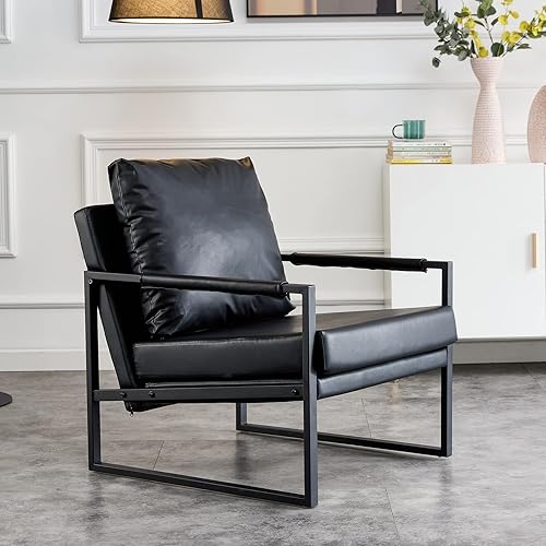 Miniatura 1 de JOYBASE Silla decorativa de piel sintética, silla decorativa moderna de mediados de siglo, sillón, marco de metal, cómoda silla de lectura, sillón