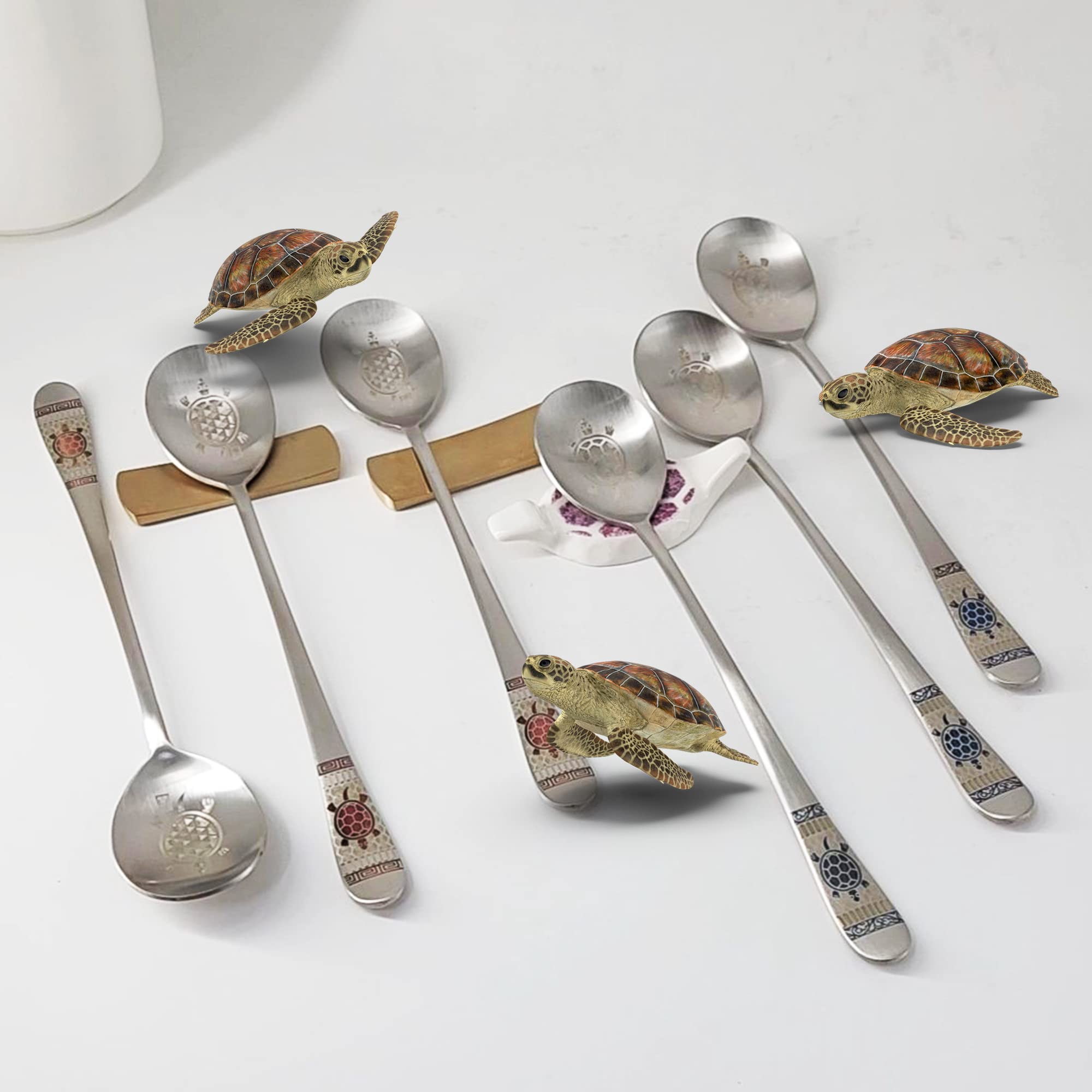 Lot De 6 Cuillères Coréennes Long Manche - Acier Inox 304 - 21,6 Cm - Lave-vaisselle - Pour Ramen, Soupes, Riz