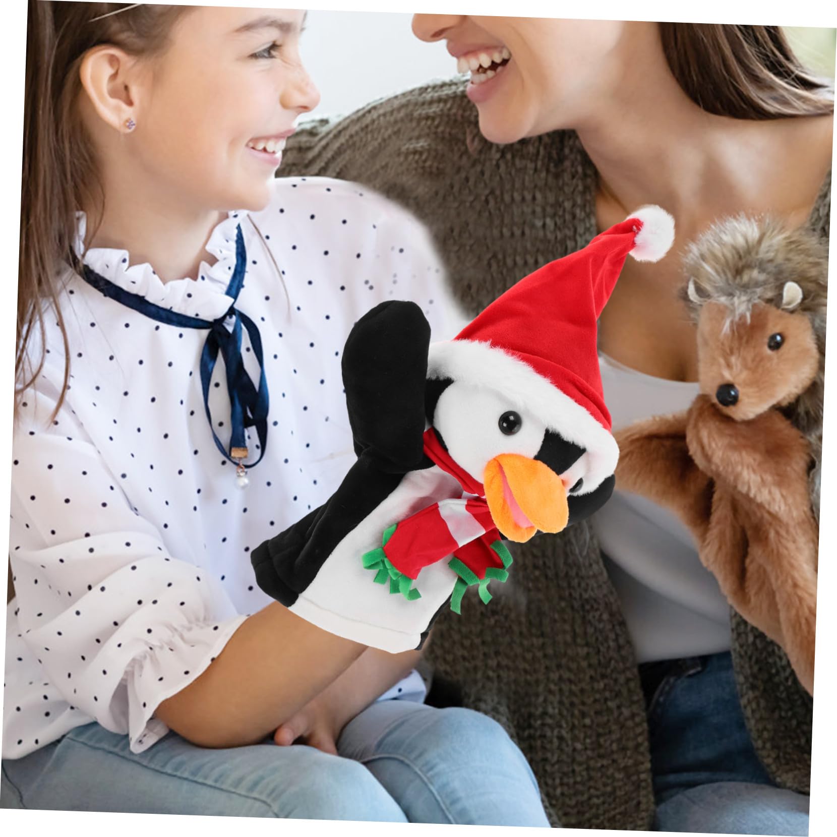 FRCOLOR 3 Piezas Marioneta de Mano Pingüino Navideño de Peluche para Interactivos Infantiles y Adultos Muñeco Animal Festivo para Historias y Actividades Familiares