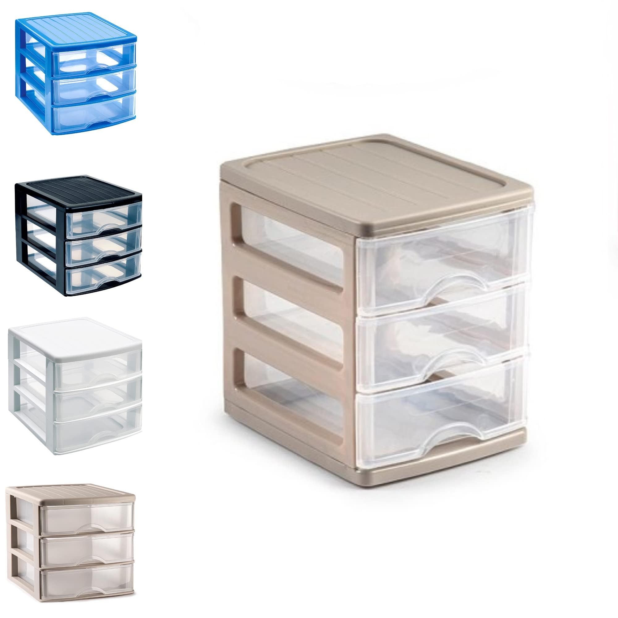 (17 X 13.5 X 17cm, Taupe With 3 Clear Drawers)