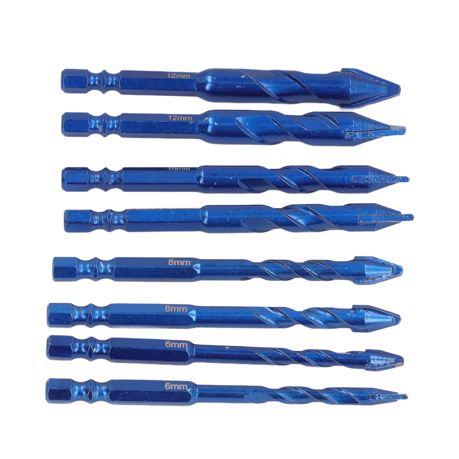 Juego de brocas excéntricas, 8 piezas, brocas de vástago hexagonal sesgado para piedra, vidrio, mármol, azulejo, madera, 6mm, 8mm, 10mm, 12mm