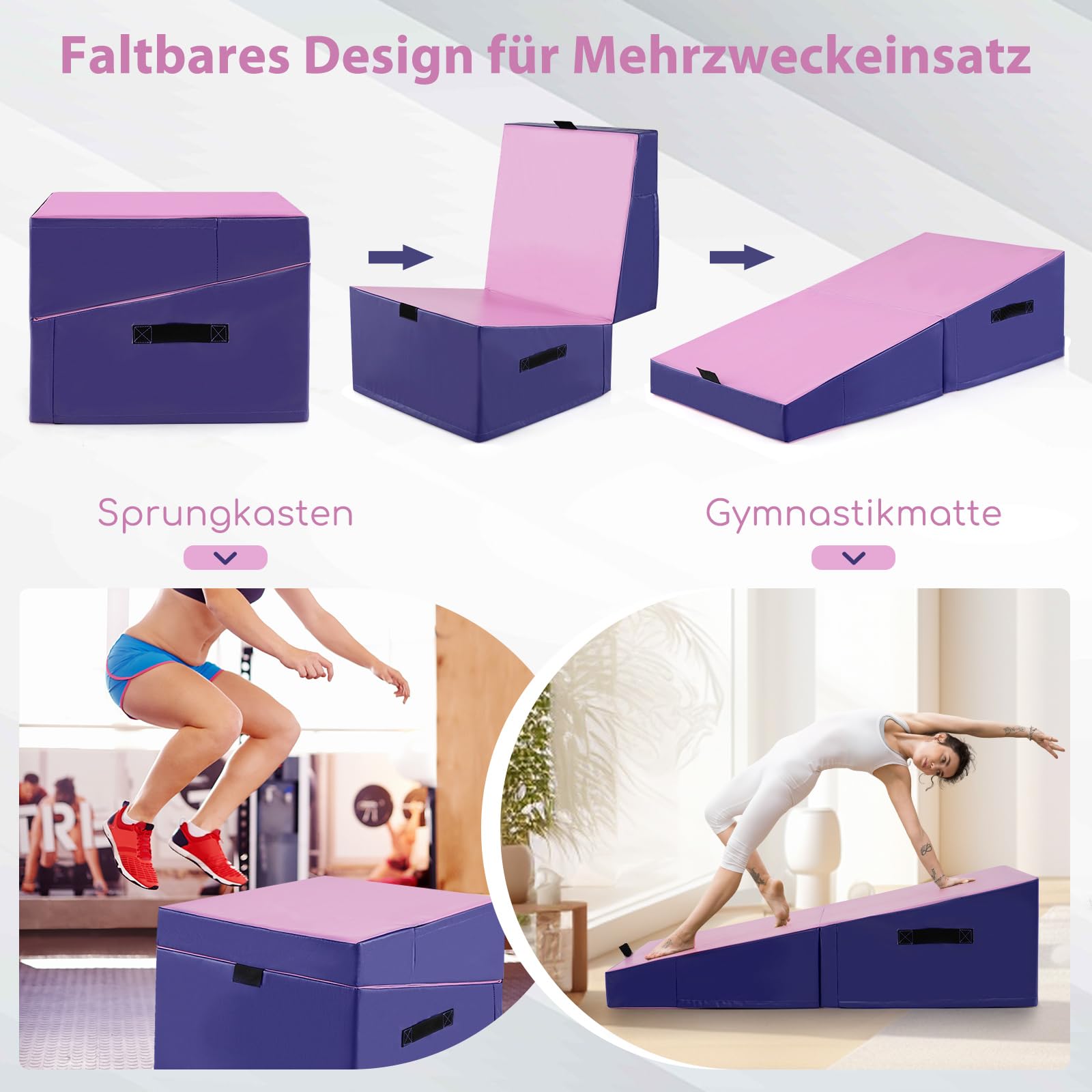 COSTWAY Ukośna mata gimnastyczna, miękka mata podłogowa w kształcie klina, składana, 2 w 1, z uchwytem do noszenia, mata sportowa, mata fitness dla dzieci, do domu, na siłownię