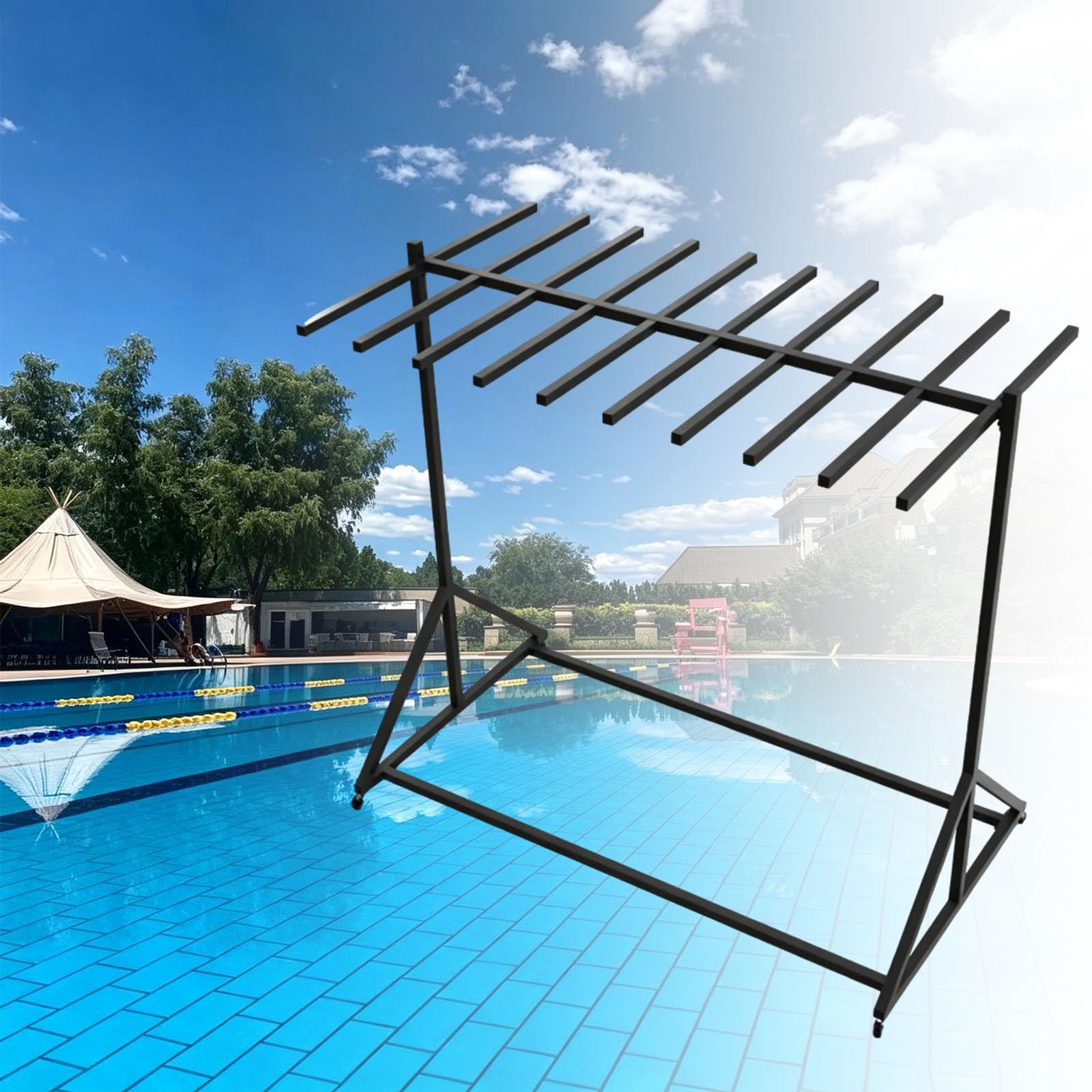 Rack mobile e robusto per l'asciugatura e l'organizzazione di giubbotti di salvataggio e attrezzature di sicurezza per sport acquatici (ideale per parchi acquatici e piscine).