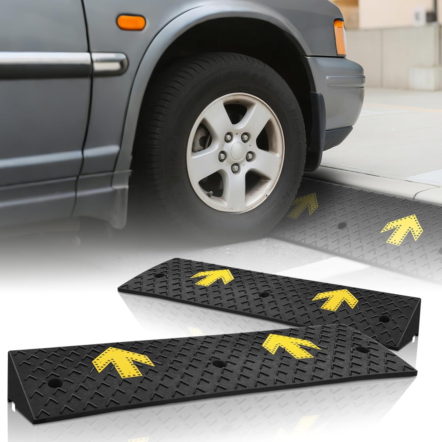 Magshion 2 Pack 4.5" Rise Rubber Threshold Ramps for Doorways, 4400 lbs Capacity Per Ramp, 37.5" Wide Non-Slip Wheelchair Ramp, Heavy Duty Curb Ramp for Garage, Driveway, Trailer, Scooter & Motorcycle