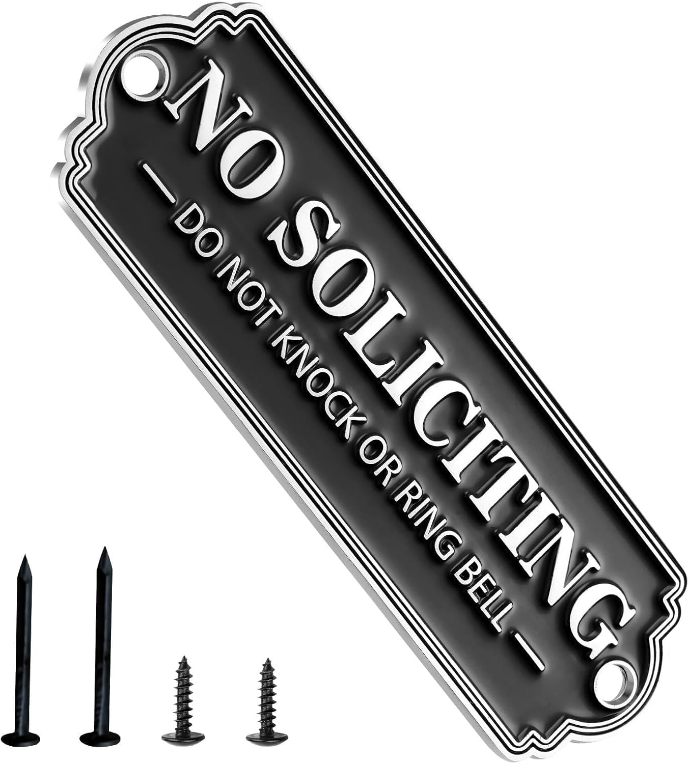 Brass No Soliciting Sign, No Soliciting Sign for House - Solid Brass Wall Plaque Handmade Traditional Home Decor, Elegant No Soliciting Do Not Knock or Ring Bell Sign for Office and Business (Brass No Soliciting Sign Black, 5 x 1.6 inches)