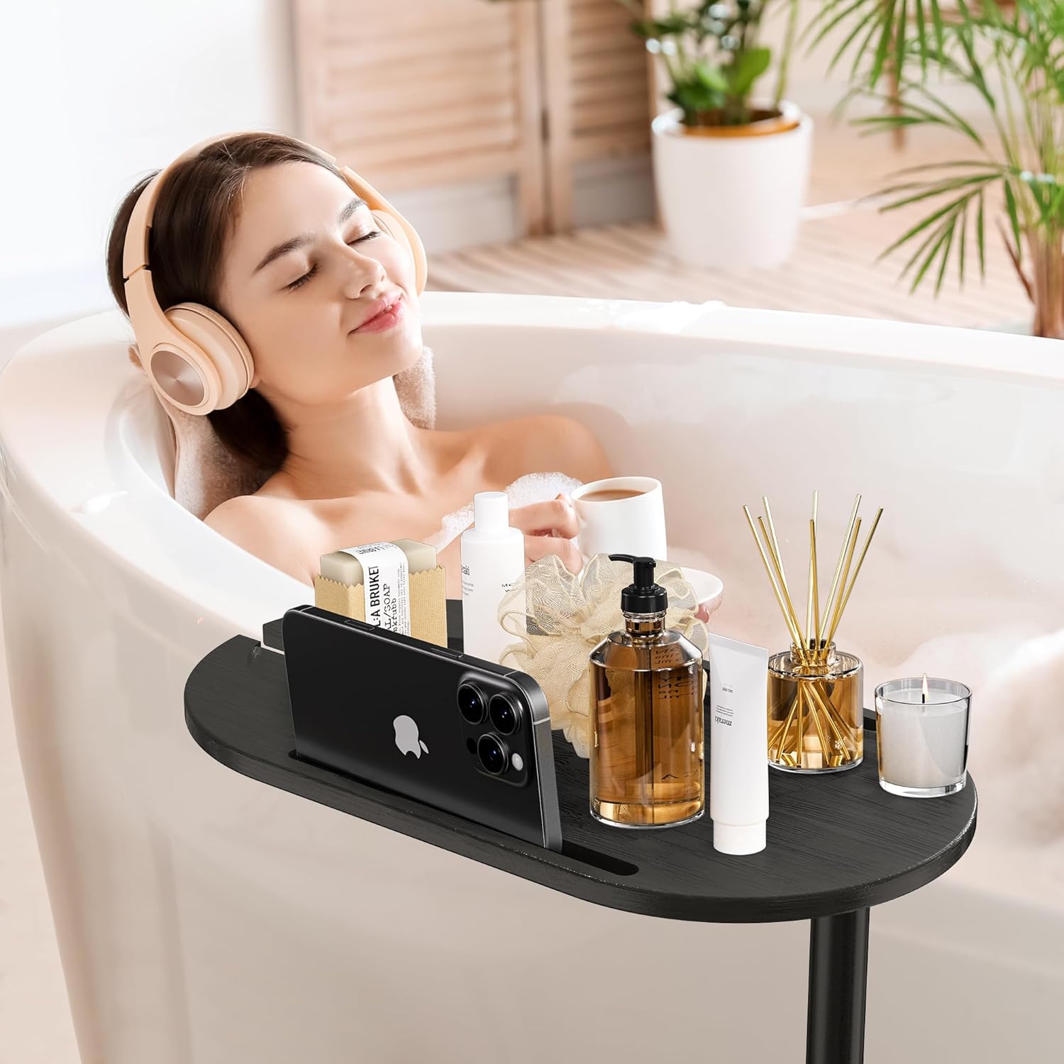 Bathtub Tray Table, Freestanding Bath Side Table Tub Tray Caddy, 3 Layer Bamboo Bath Board Shelf, Bathtub & Bathroom Accessories, New Home Gift for Mom, Housewarming, Anniversary, Wedding