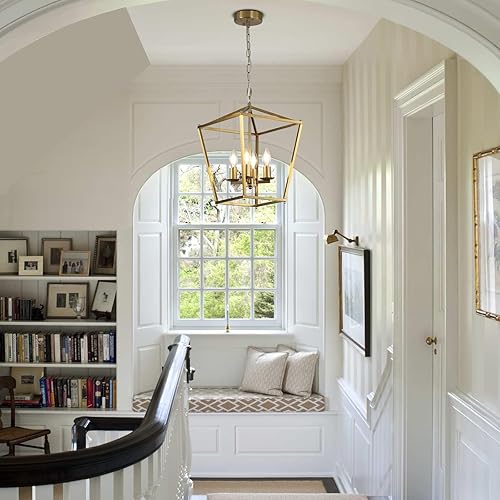 Miniatura 5 de Candelabros rústicos de 4 luces para techo de jaula de techo, lámparas colgantes doradas para cocina, isla, comedor, granja, entrada, vestíbulo