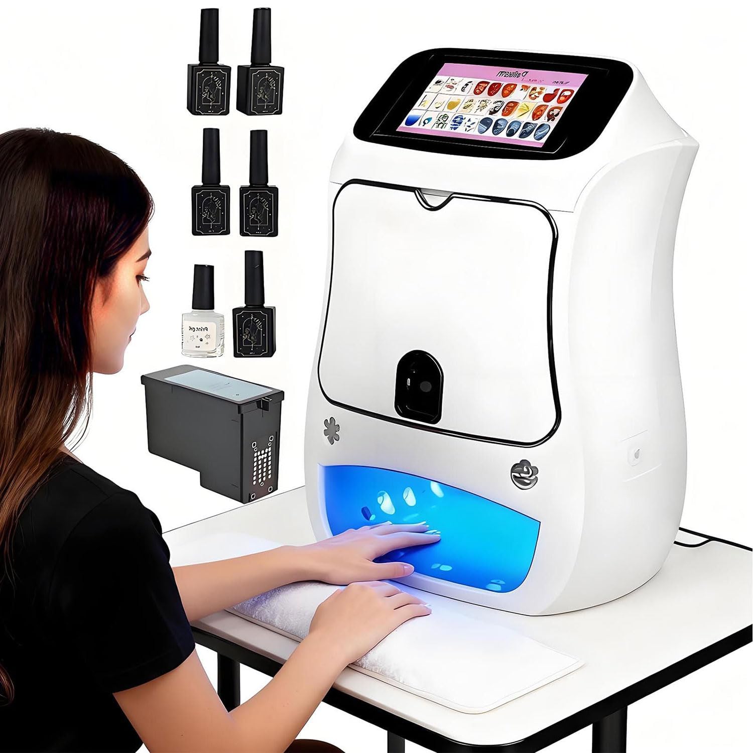 Drukarka 3D do zdobienia paznokci, inteligentna drukarka do zdobienia paznokci 3D, cyfrowa drukarka do projektowania paznokci + ponad 800 zdjęć paznokci, bezprzewodowa i automatyczna maszyna do zdobie