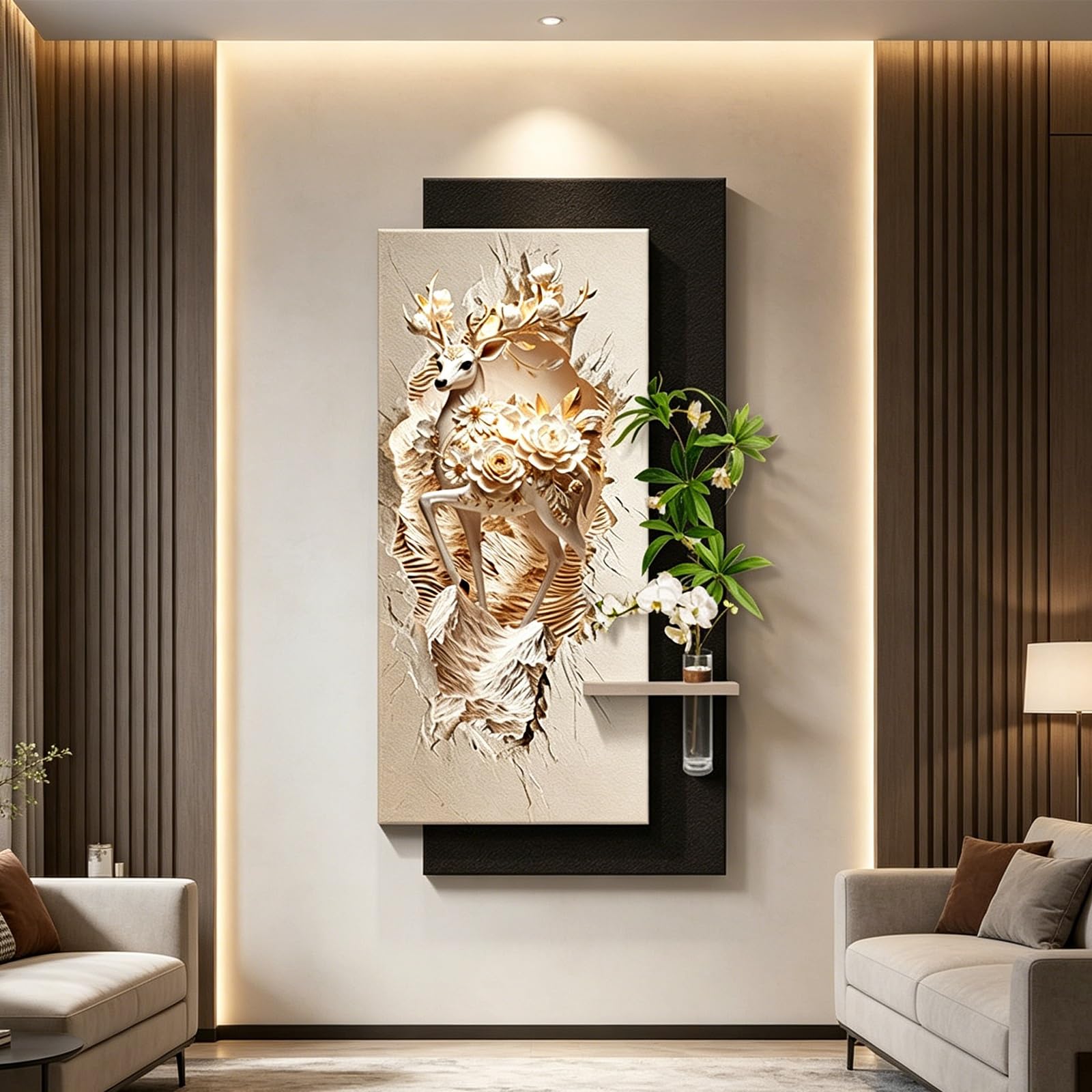 PGZMDTWI 3D Sandstone Wall Art, Textured Relief Decor with LED Light for Living Room Foyer(B,100 * 200CM 9.4 * 78.8IN)