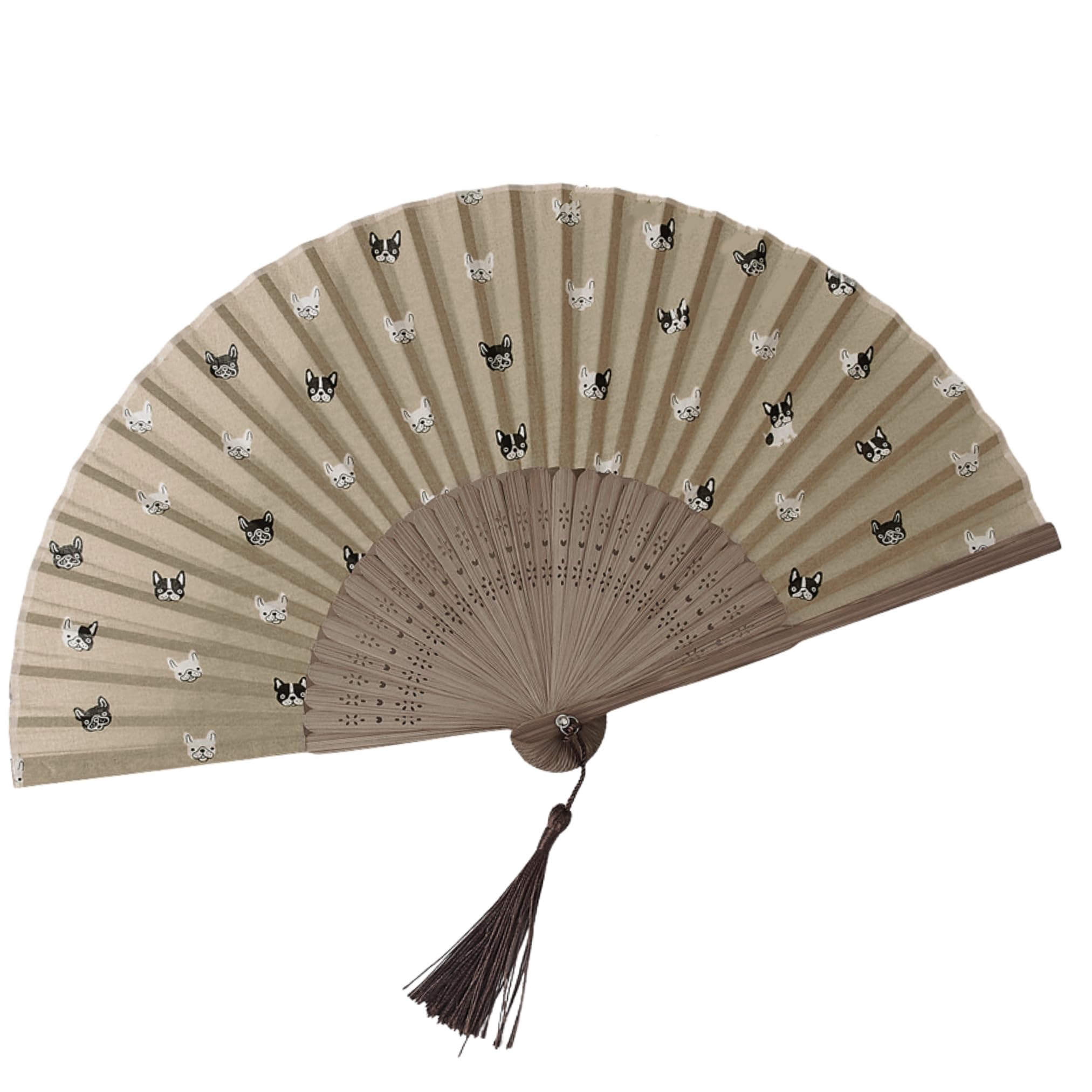 GFM® Bamboo Silk Handheld Folding Hand Fan for Summer, Wedding, Party Favour-French Bulldog- (FLSLK-CH-78) — image 1