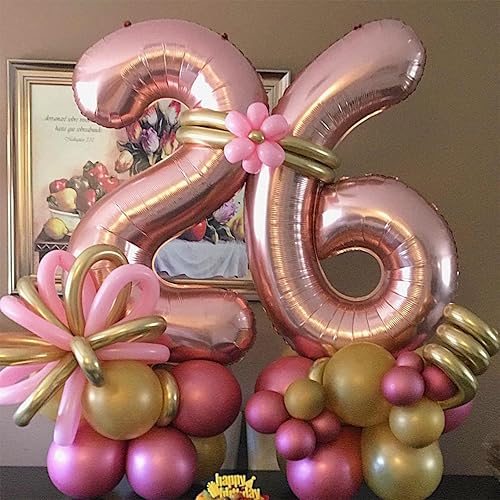 Miniatura 6 de Globos de 60 cumpleaños oro rosa para mujeres, globos gigantes de lámina Mylar de 40 pulgadas número 60 autoinflables, globos de helio dígitos oro