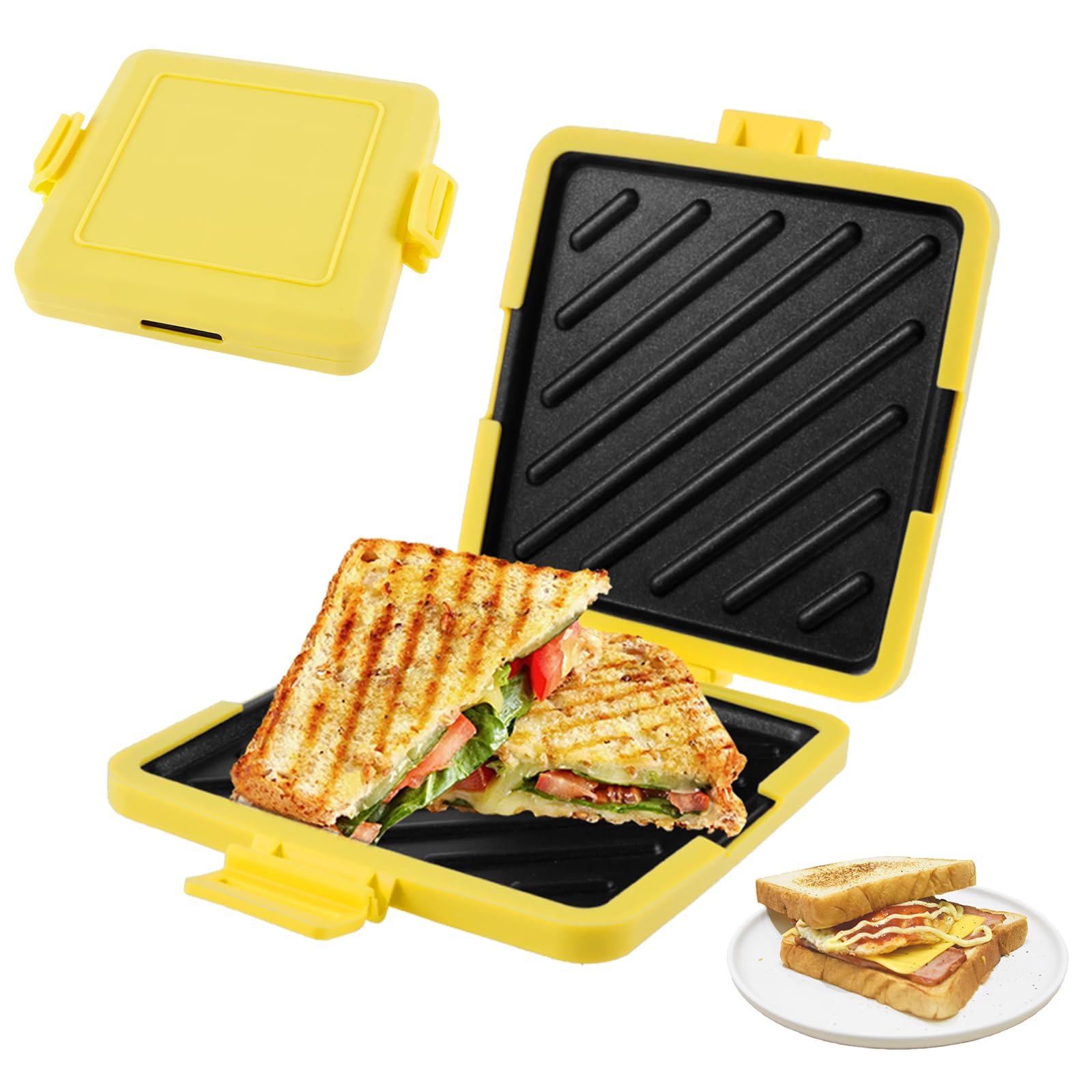 Microwave Toastie Maker,Microwave Toastie Sandwich Maker Silicone Micro Toastie Maker Non-stick,Microwave Toastie Sandwich Maker and Grill Heatwave Technology for Bread Sandwich (Yellow)