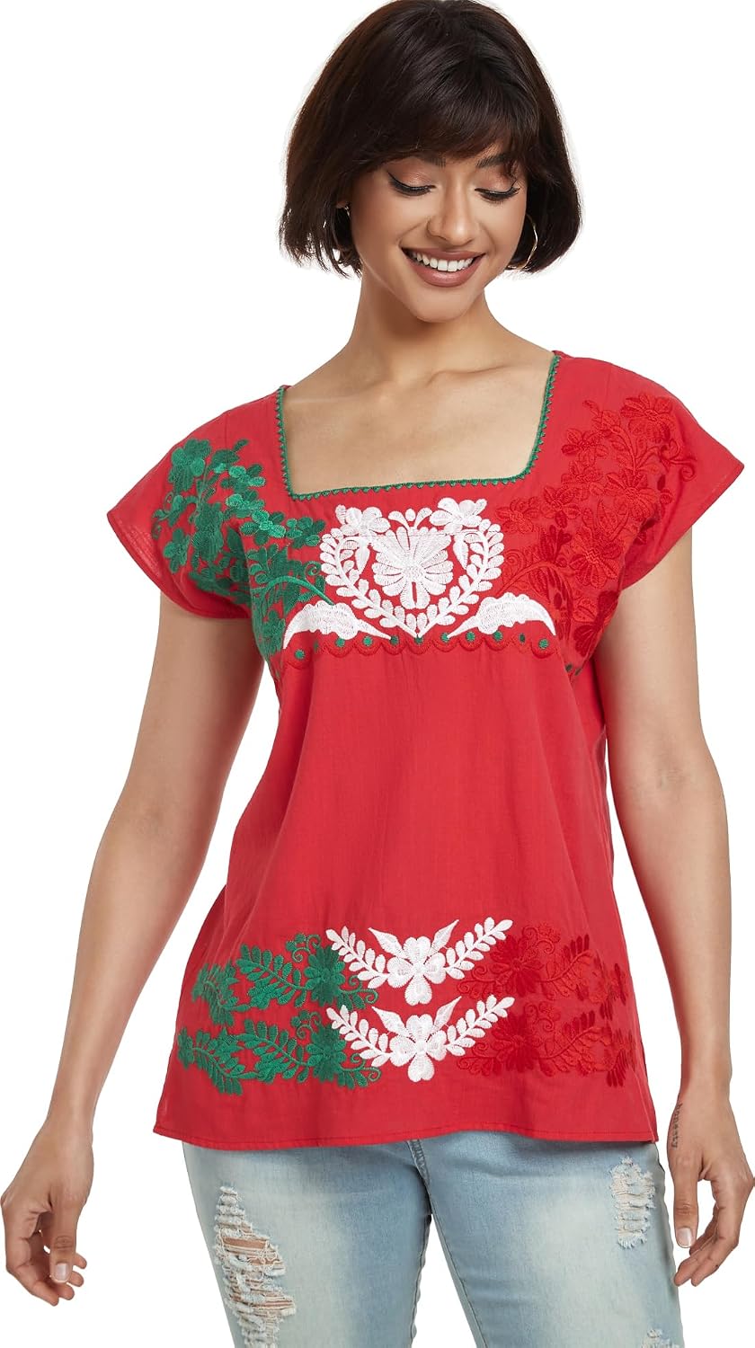 YZXDORWJ Women's Mexican Shirts Peasant Blouses Embroidered Sleeveless Boho Summer Shirt Fiesta Party Fashion Tank Top