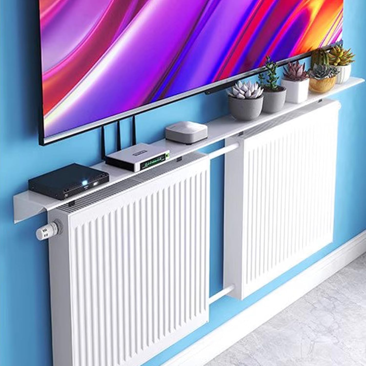 Slim Radiator Cover 180cm with 5cm Bracket, Universal Floating Shelf for Radiators, Anti-Dust & Smoke-Proof, Durable Aviation Aluminum, Supports up to 20kg, Ideal for Living Room & Bedroom,180cm