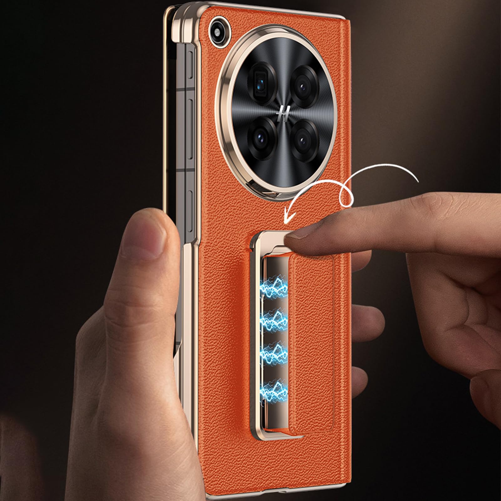 Etui z klapką do Oppo Find N6, regulowany stojak, szlufka na palec, skóra, luksusowa galwanizacja, ochrona przed upadkiem