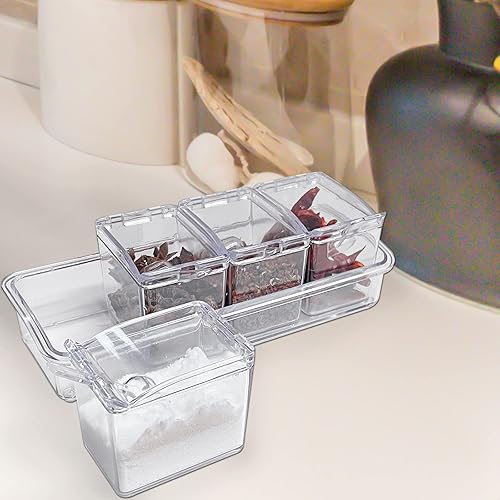 Miniatura 3 de 2 piezas de caja de condimentos transparente de cocina, tarro de especias, recipiente de almacenamiento de plástico, con tapa y cuchara