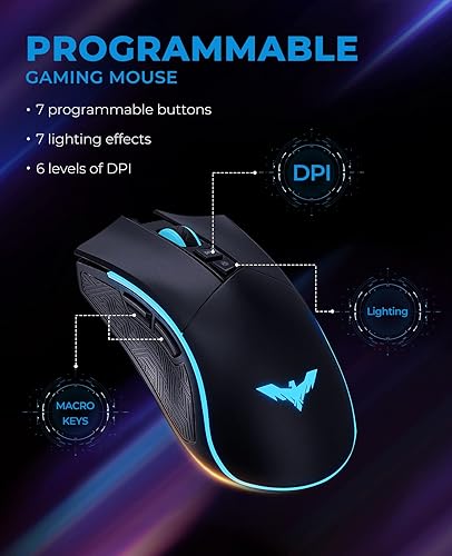 Miniatura 5 de havit Combo de teclado mecánico y mouse RGB para juegos de 104 teclas interruptores azules teclados USB con cable con reposamuñecas desmontable