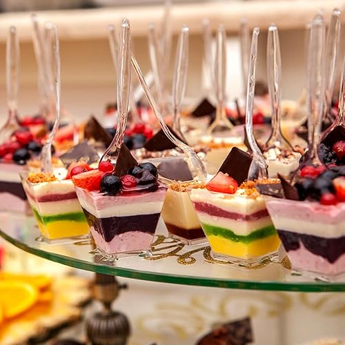 Miniatura 6 de TOFLEN 50 Pack 3.5 oz Plastic Dessert Cups with Spoons, Irregular Square Mini Dessert Bowls for Party Trifle, Yogurt Parfait, Pudding, Appetizers