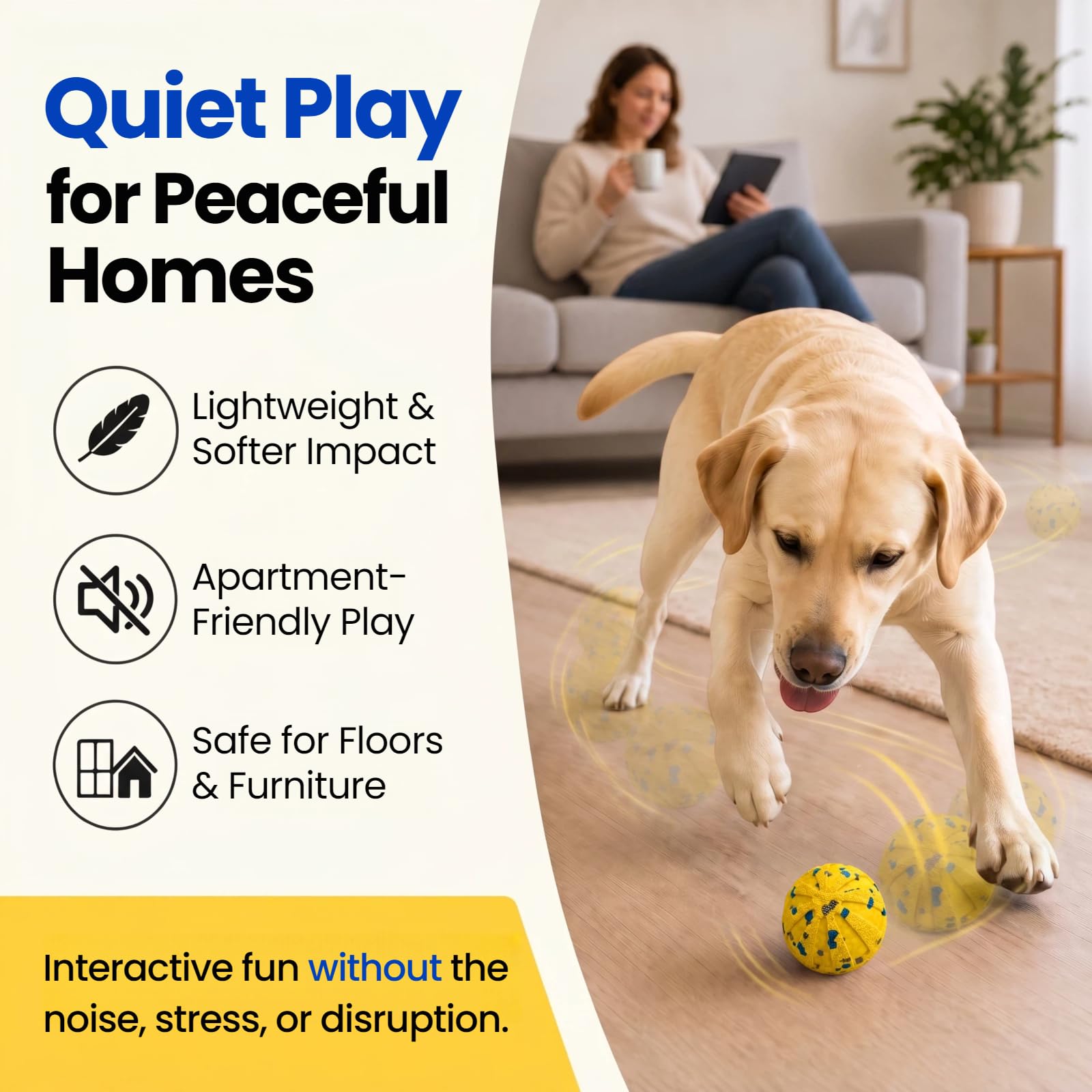 Pelota interactiva de juguetes para perros, juguetes para perros en movimiento para mantenerlos ocupados, auto rodante y rebote automático, material suave E-TPU IPX7 impermeable