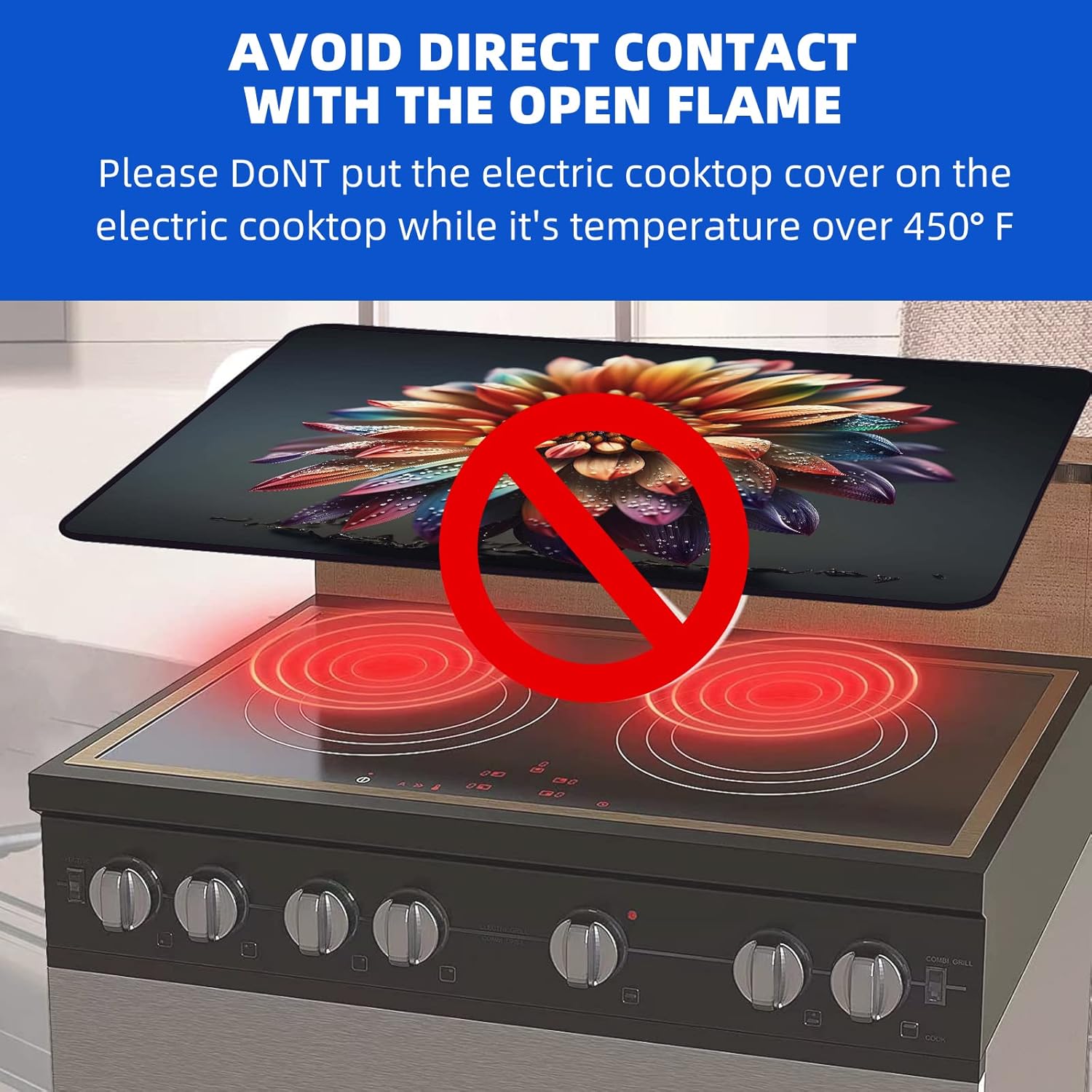Electric Stove Cover 28" X 20"- Soft And Durable Rubber Glass Stove Top Protector, Easy Store And Clean Stove Top Protector Suitable For Electric Stove, Washer And Dryer (Sunflower2)