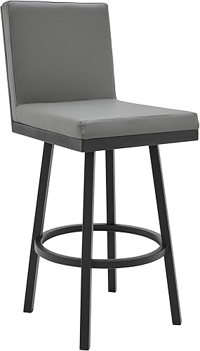 Armen Living Taburete giratorio de metal moderno y gris de piel sintética para bar y mostrador