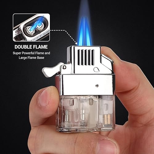 Miniatura 2 de Coldown Encendedor de butano, encendedor de gas resistente al viento con llama de chorro de doble antorcha ajustable y recargable de combustible,