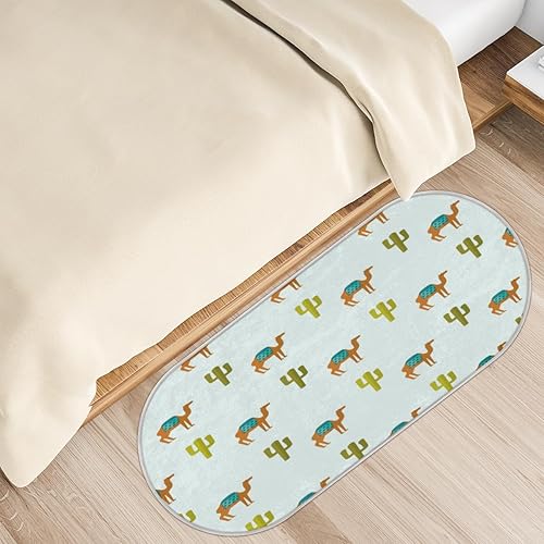 Camel Cactus Oval Soft Fluffy Area Rug for Bedroom 20x47 Inch Plush Shaggy Bedside Carpet Non-Slip Absorbent Washable Floor Mat for Kids Room Living