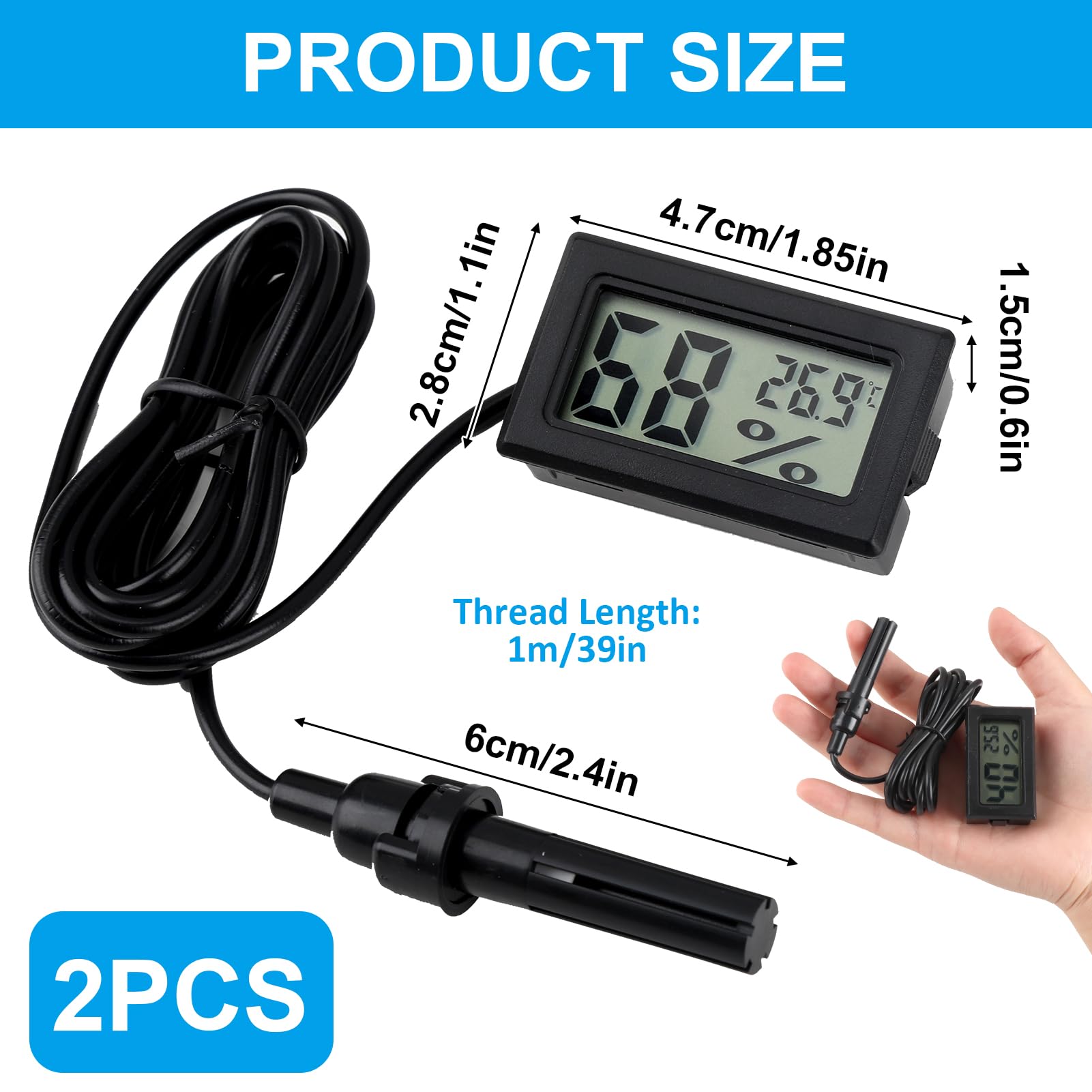 2 Pack Digital Thermometer Hygrometer - Image 2