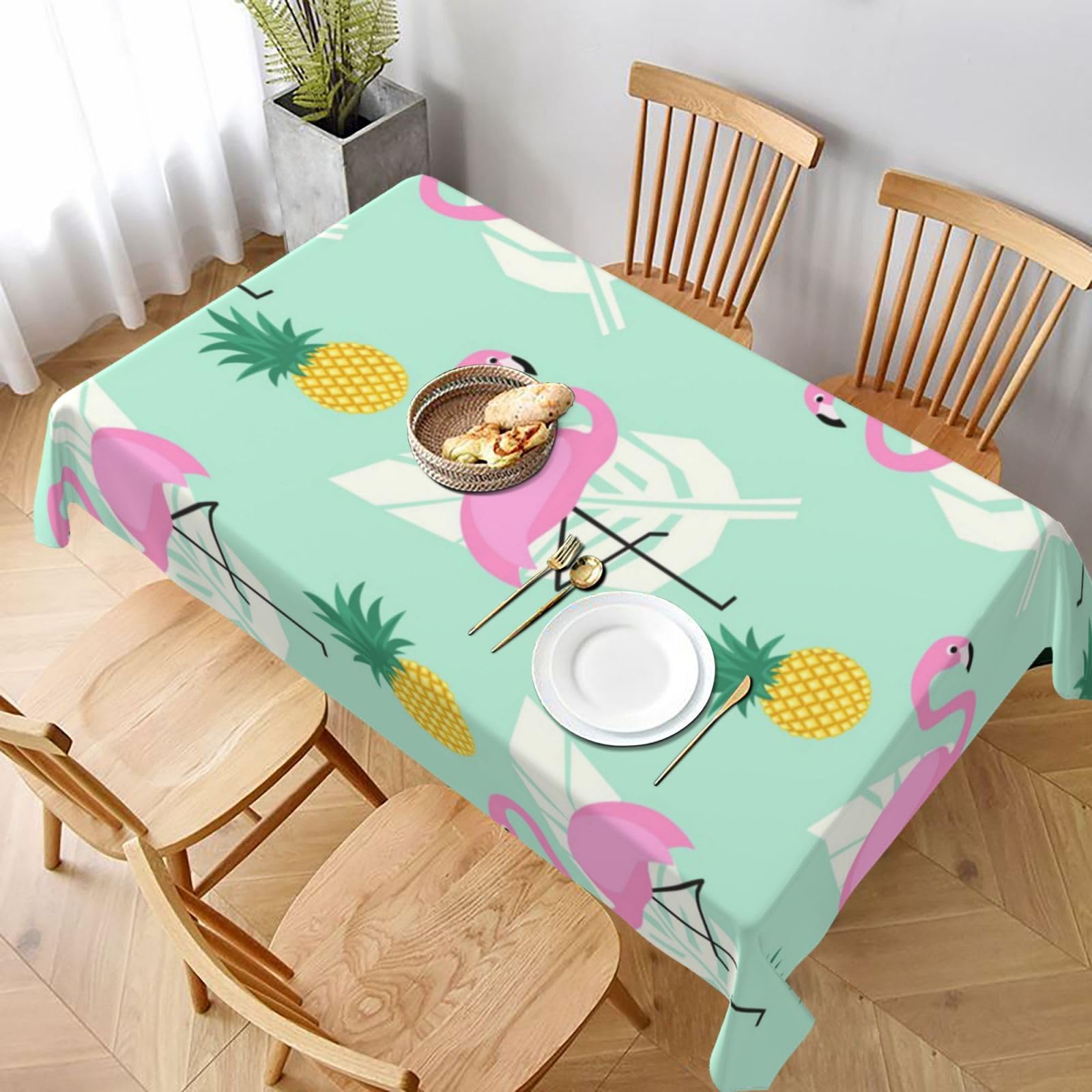 BNVSADC pink flamingo pineapples Printed Rectangle Tablecloth 228x152 CM, Water Resistant Polyester Table Cloth Decorative Fabric Table Covers for Kitchen Dining Table Parties Camping