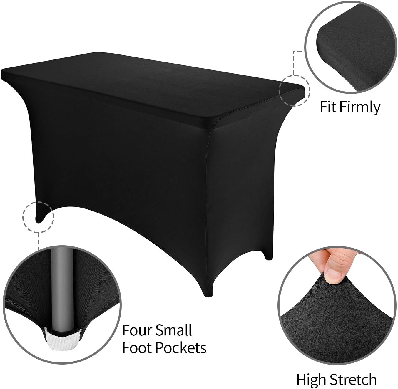 Peomeise 4FT Spandex Table Cover Rectangular Stretch Spandex Tablecloth (Black,4FT)