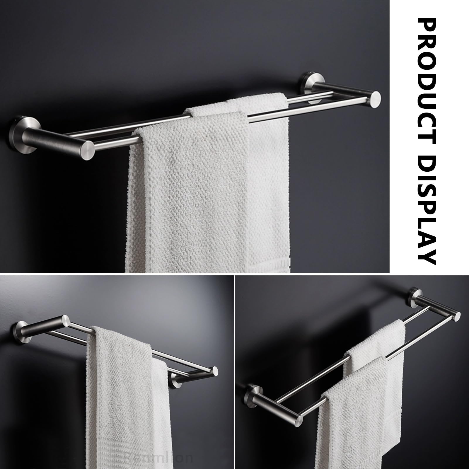 Stainless Steel 24 In. Wall Mounted Double Towel Bar Towel Rack - - 41730778
