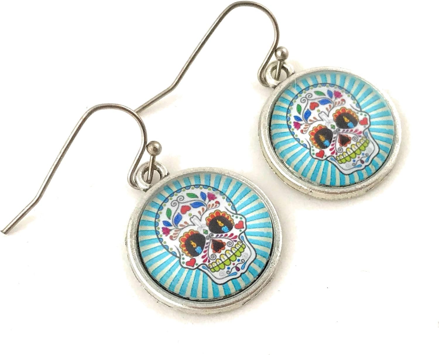 Sugar Skull Earrings - Day of the Dead - Unique Handmade Jewelry - Blue Colors…