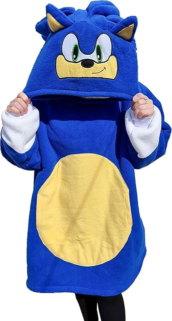 Sonic The Hedgehog Oversized Sherpa Wearable Blanket Sweatshirt Hoodie TV Blanket with Sleeves and Pockets for Girls Boys Teens One Size Fits All Blue