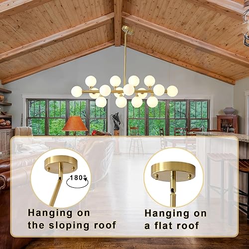 Miniatura 4 de Candelabro moderno de mediados de siglo, lámpara lineal dorada para sala de estar, mesa de comedor, lámpara colgante de techo para comedor (cobre y