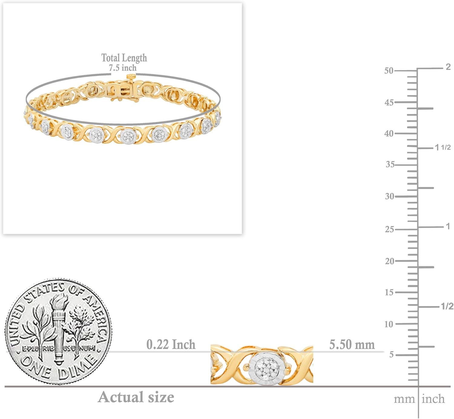 Dazzlingrock Collection 0.25 Ctw Natural Round Diamond Cluster Tennis Bracelet for Women in Yellow Gold Plated 925 Sterling Silver