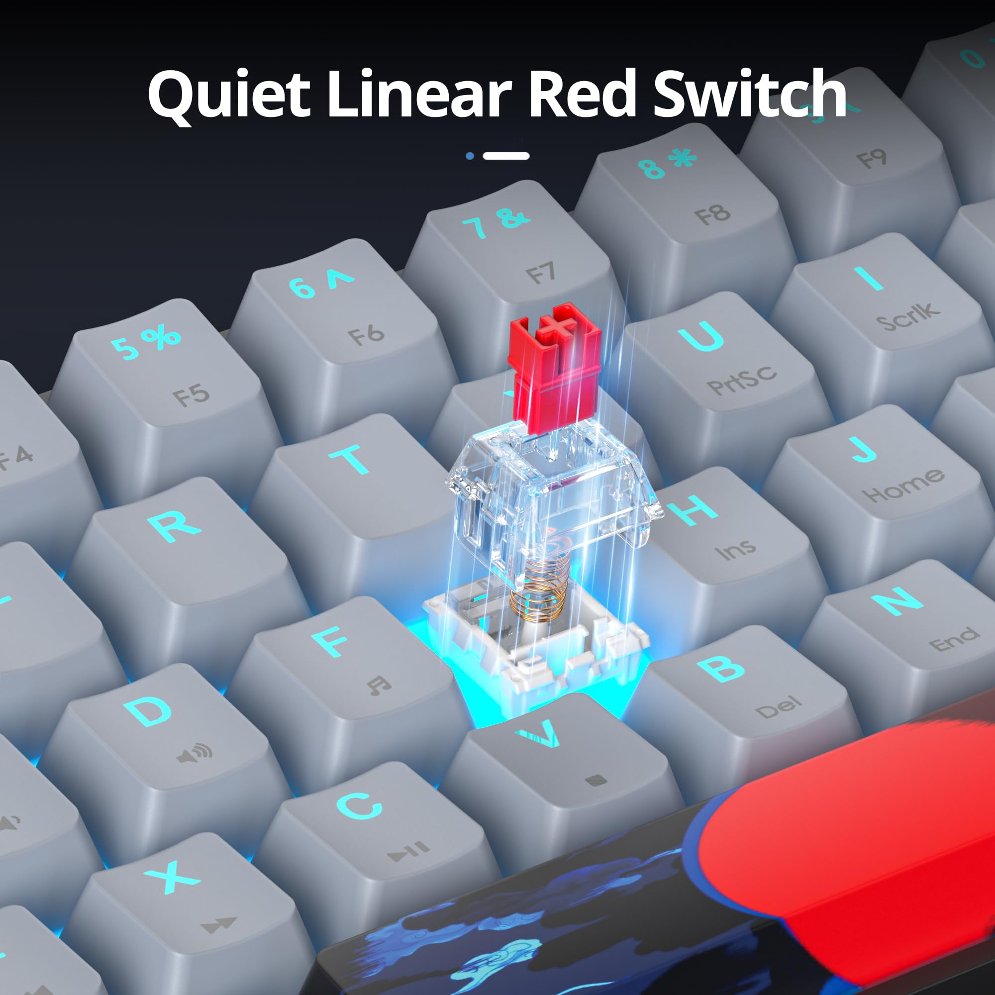 SOLIDEE tastiera da gioco meccanica al 60%,61 tasti con interruttori rossi lineari,Luce blu ghiaccio,tastiera meccanica cablata con retroilluminazione LED,compatta per PS5/PS4/Xbox(61 Shark)