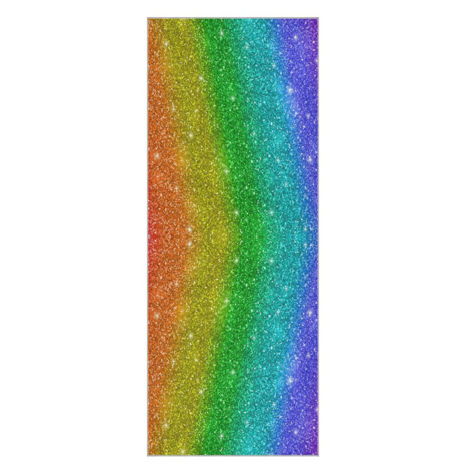 Fygkptb Rainbow Colorful Glitter Multicolor Glitter Texture Yoga Towel Non Slip Yoga Mat Cloth Foldable Yoga Towel Sweat Absorbent Yoga Towel with Storage Mesh Bag 73 x 27 inch