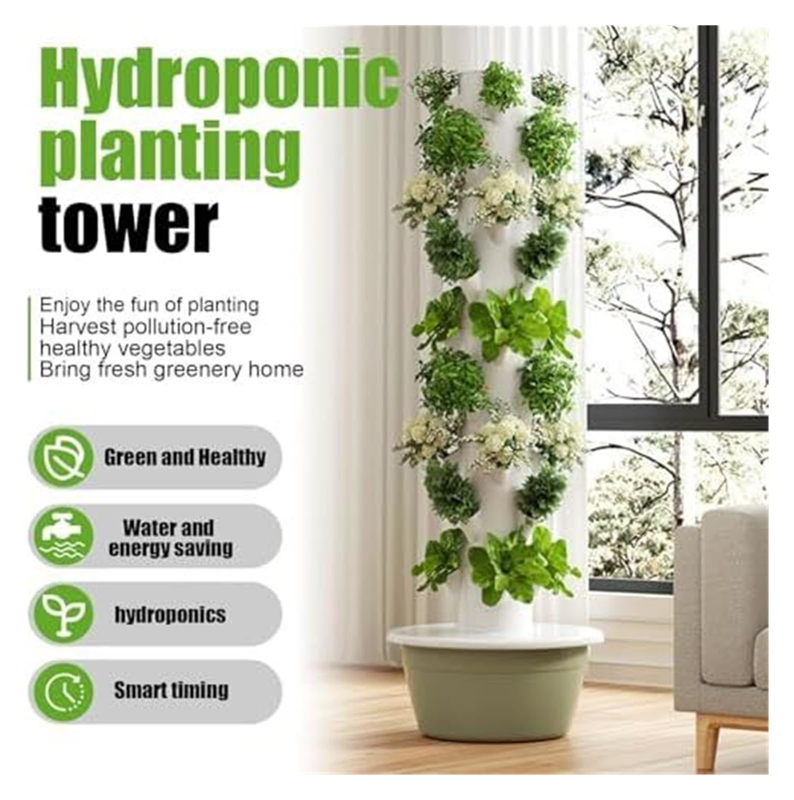Sistema de cultivo hidropónico para interiores, Torre hidropónica for jardín interior, sistema Vertical de plantas con bomba, kit cultivo hierbas sin suelo(5th floor)