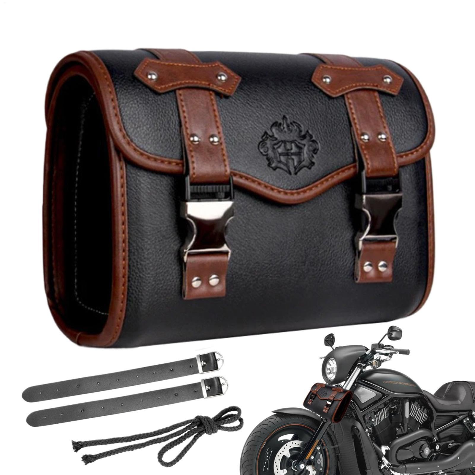Pour guidon de moto - Rouleau d'outils en cuir vintage, sacoche de