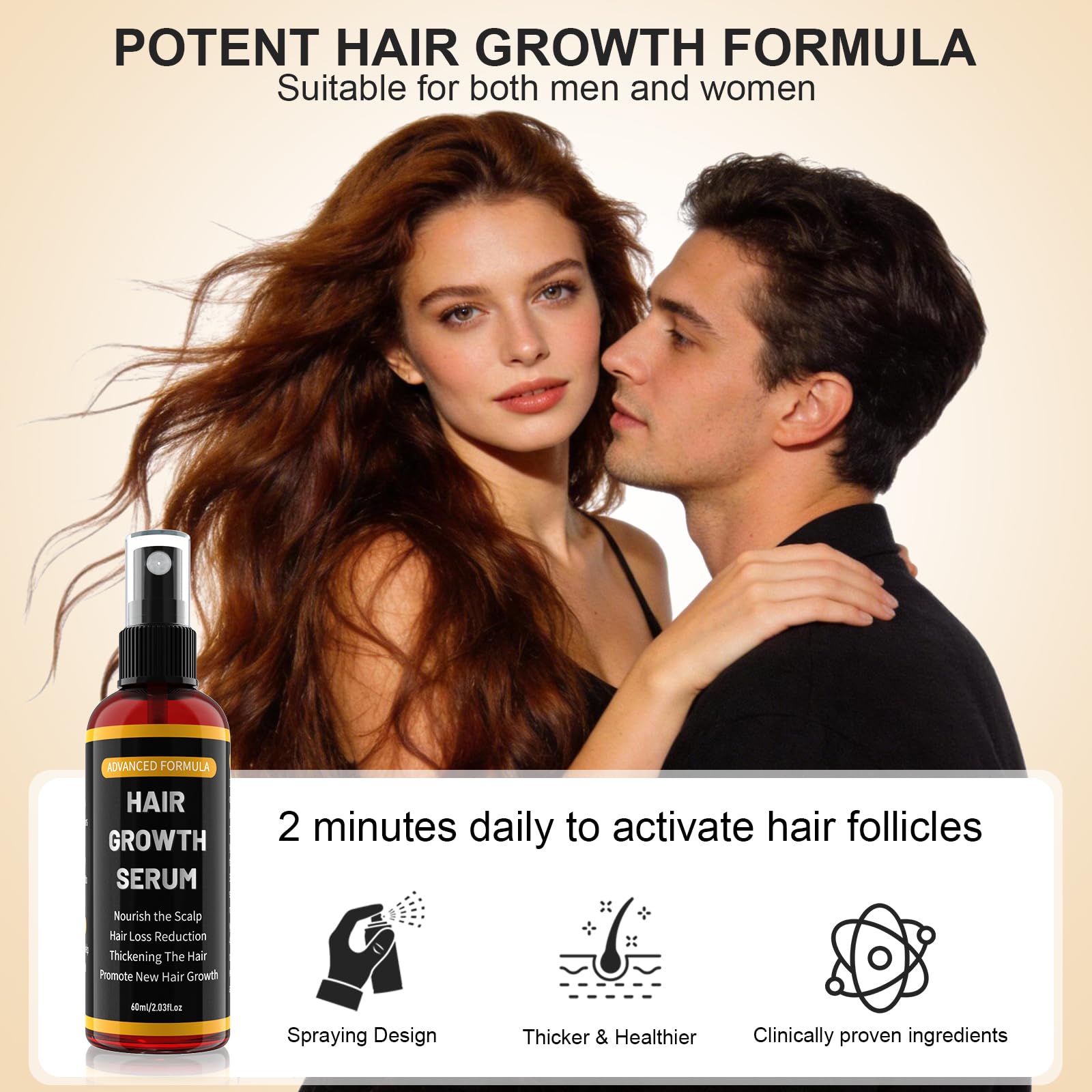 Hair Growth Serum naturalna pielęgnacja włosów do skóry–3x60ml | z olejkiem rozmarynowym,olejem rycynowym i biotyną serum do włosów przeciw wypadaniu włosów dla mężczyzn i kobiet