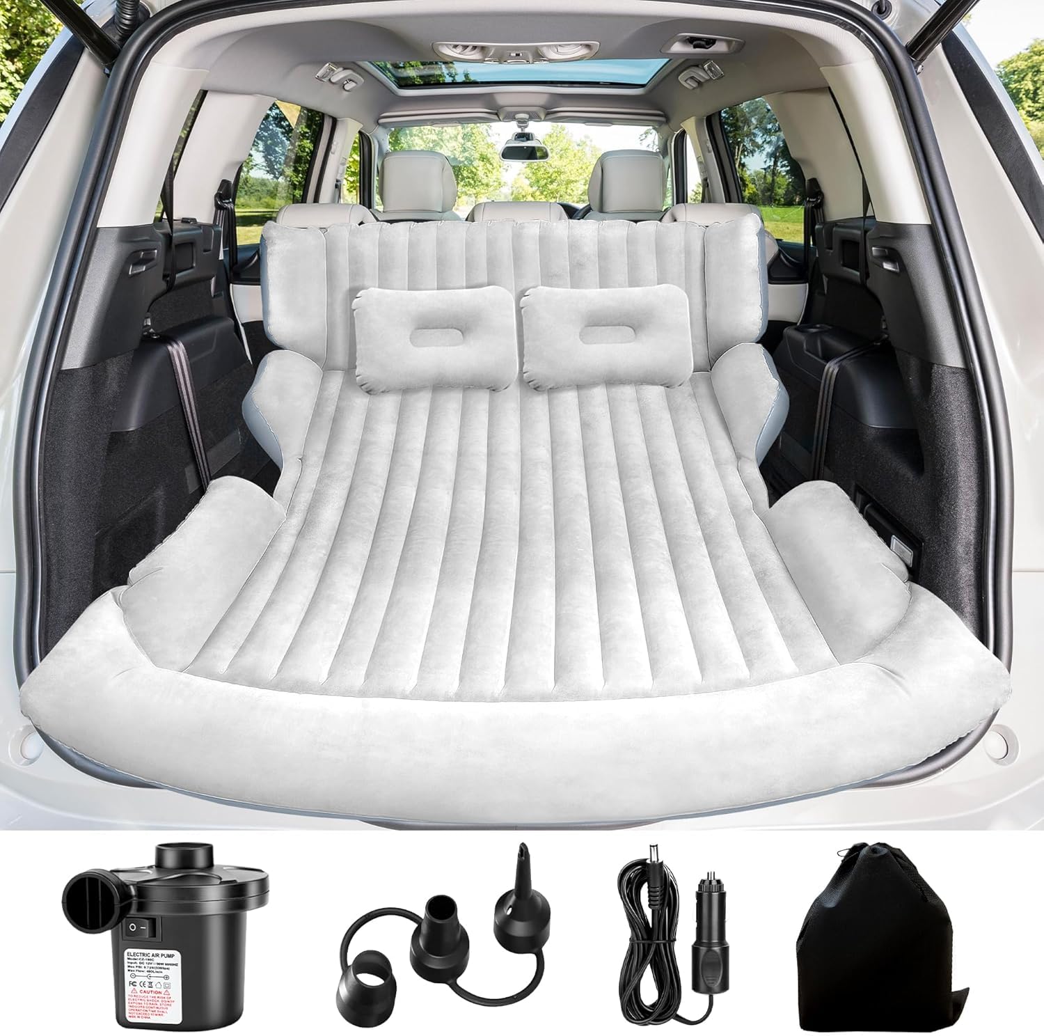 AearKing Colchón para Coche, Colchon Hinchable Coche con 2 Almohadas y Bomba de Aire, Colchon Coche Asientos Traseros, Espesada Cama Hinchable para Coche SUV para Camping, Viajes