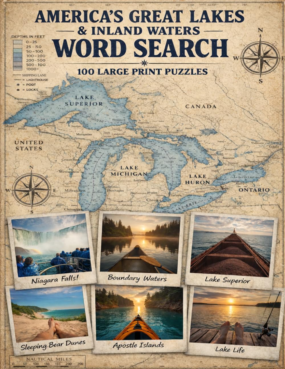 America's Great Lakes & Inland Waters Word Search: 100 Large Print Puzzles Featuring Lake Superior, Lake Michigan, Niagara Falls, the Boundary Waters, ... That Shaped a Nation (America the Beautiful)